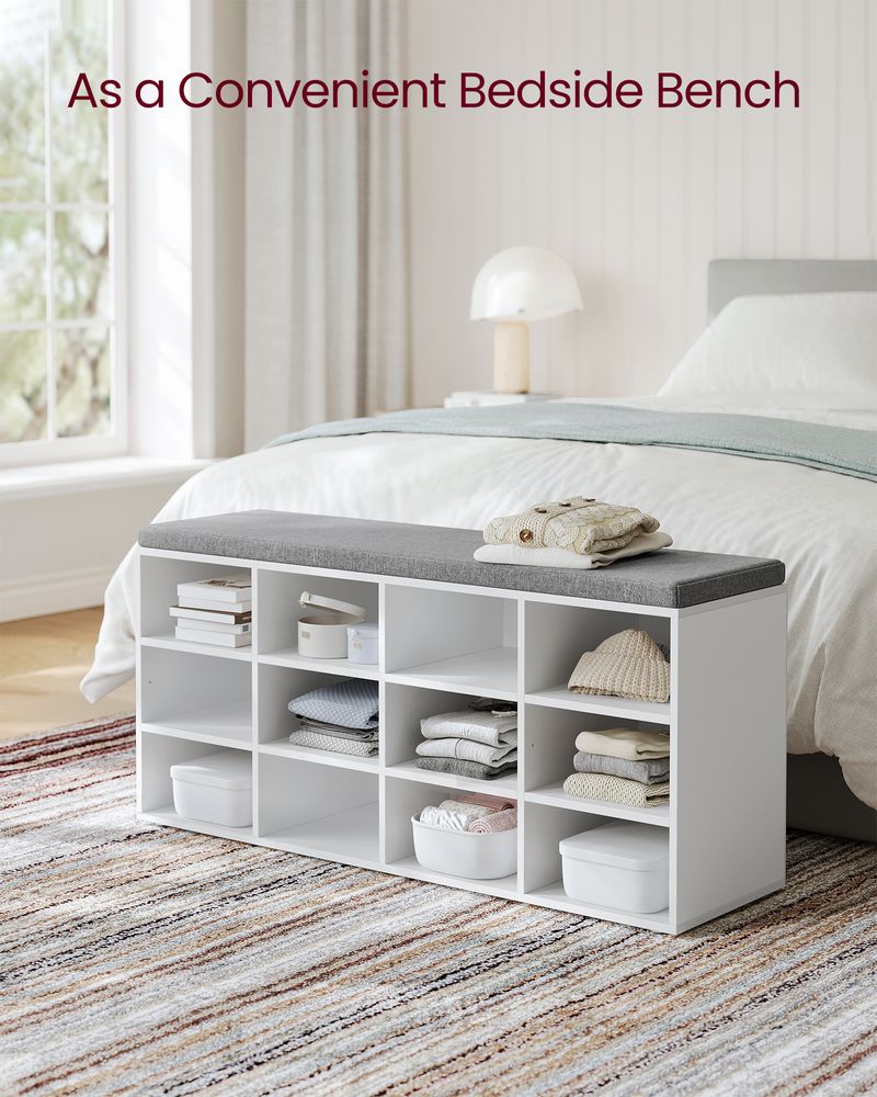 Cushioned Shoe Bench | Open Cubby Storage For Entryways