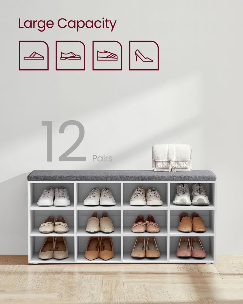 Cushioned Shoe Bench | Open Cubby Storage For Entryways