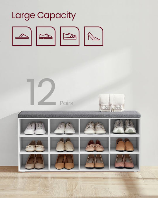 Cushioned Shoe Bench | Open Cubby Storage For Entryways