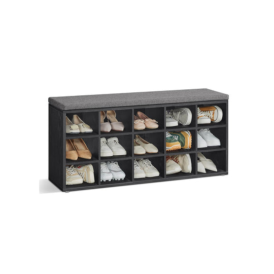 Cushioned Shoe Storage Bench | Fifteen Cubby Entryway Organizer
