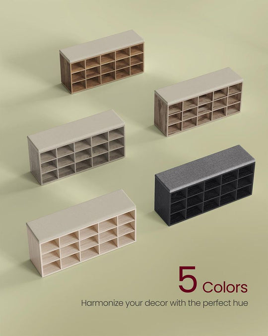 Cushioned Shoe Storage Bench | Fifteen Cubby Entryway Organizer