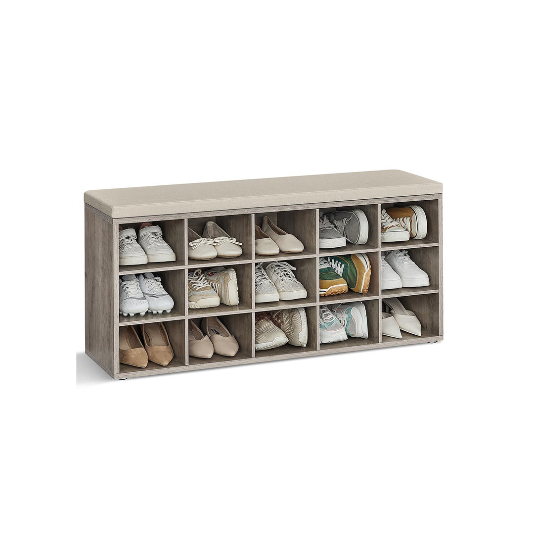 Cushioned Shoe Storage Bench | Fifteen Cubby Entryway Organizer