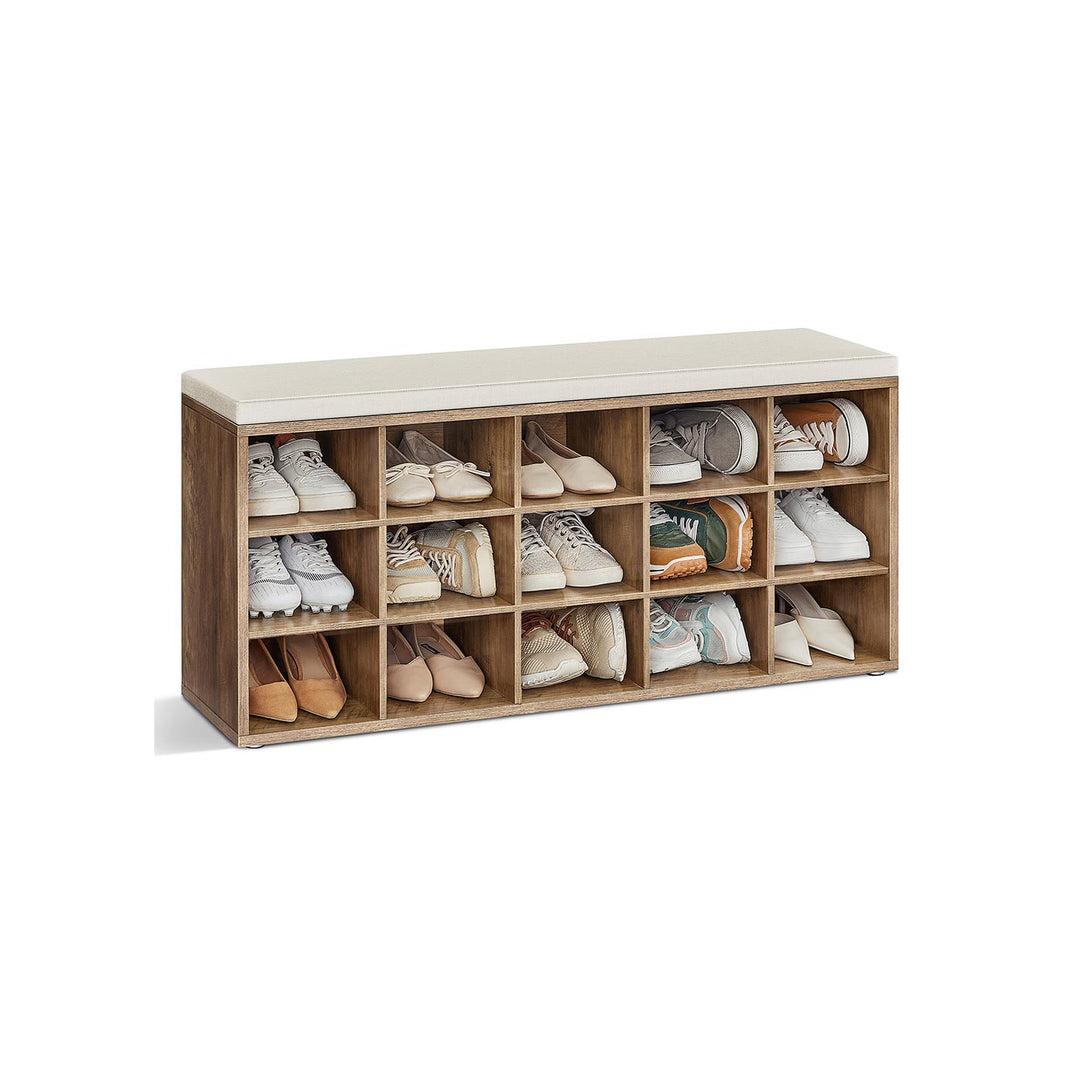 Cushioned Shoe Storage Bench | Fifteen Cubby Entryway Organizer
