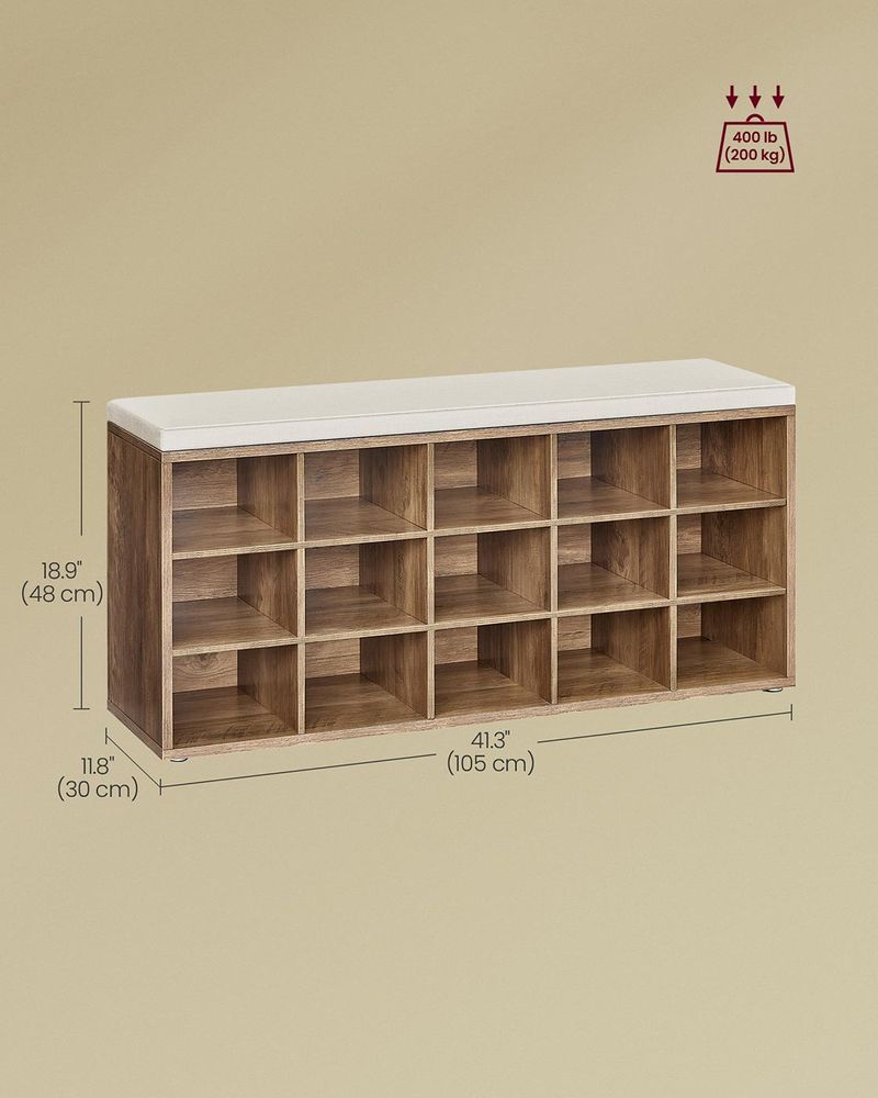 Cushioned Shoe Storage Bench | Fifteen Cubby Entryway Organizer