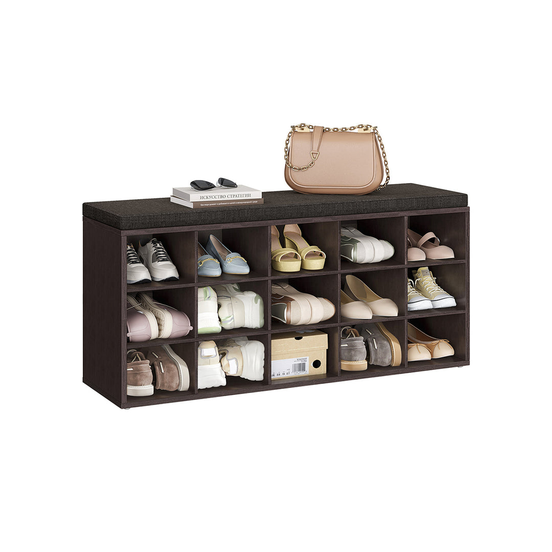 Cushioned Shoe Storage Bench | Fifteen Cubby Entryway Organizer
