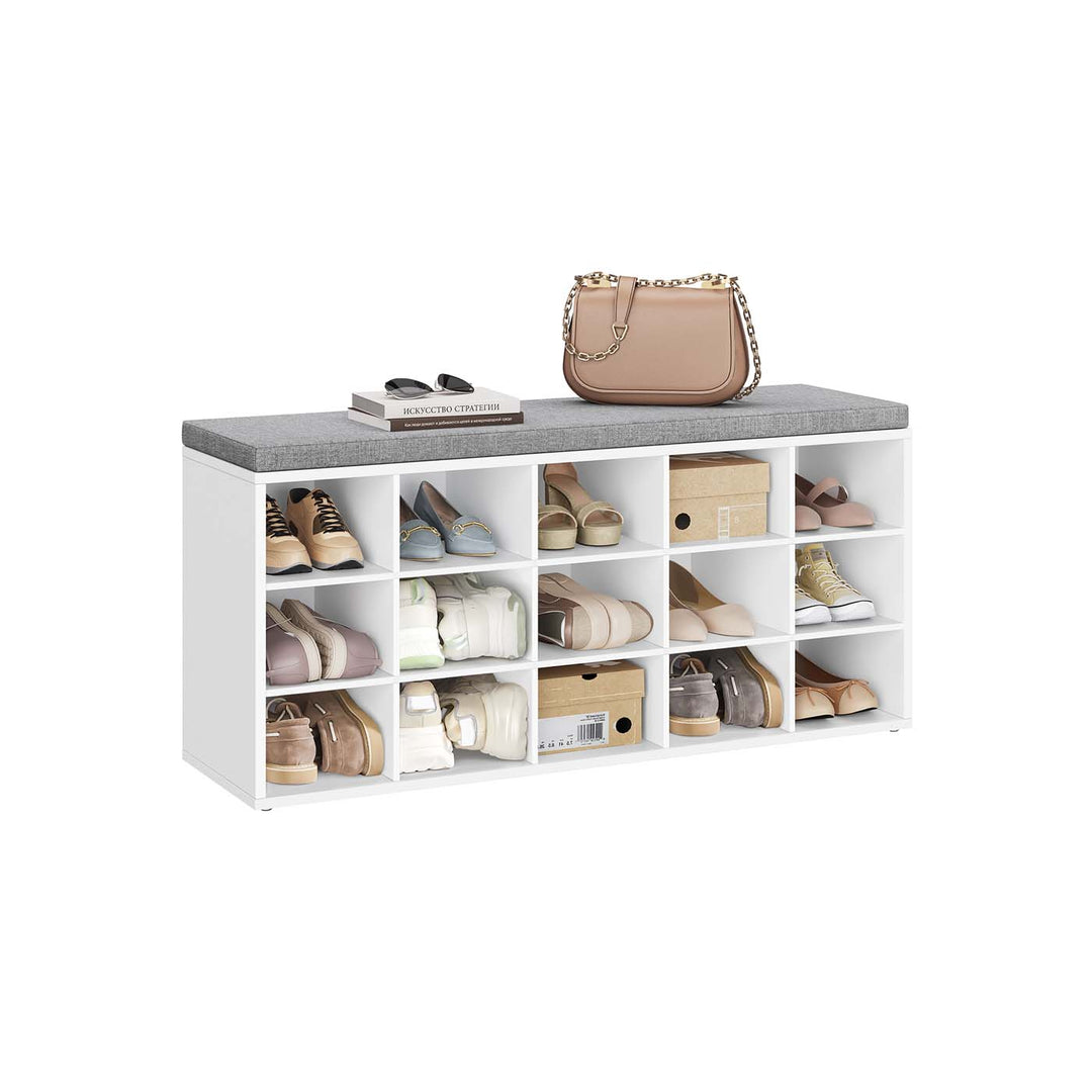 Cushioned Shoe Storage Bench | Fifteen Cubby Entryway Organizer