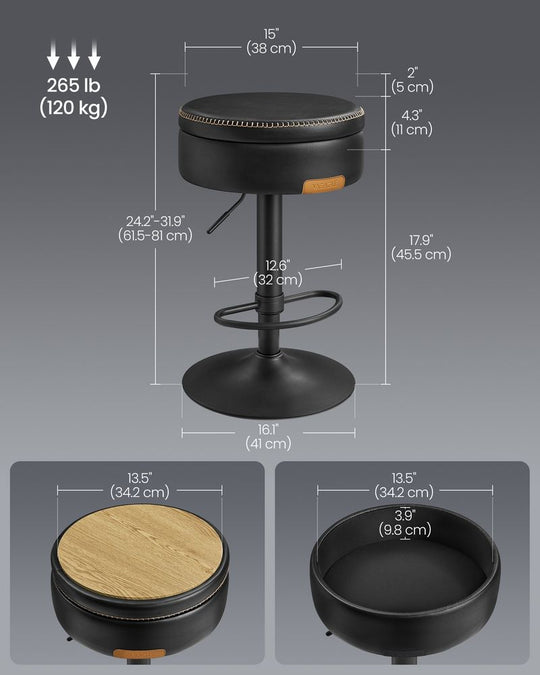 Swivel Bar Stool | Adjustable Height Seat With Hidden Storage