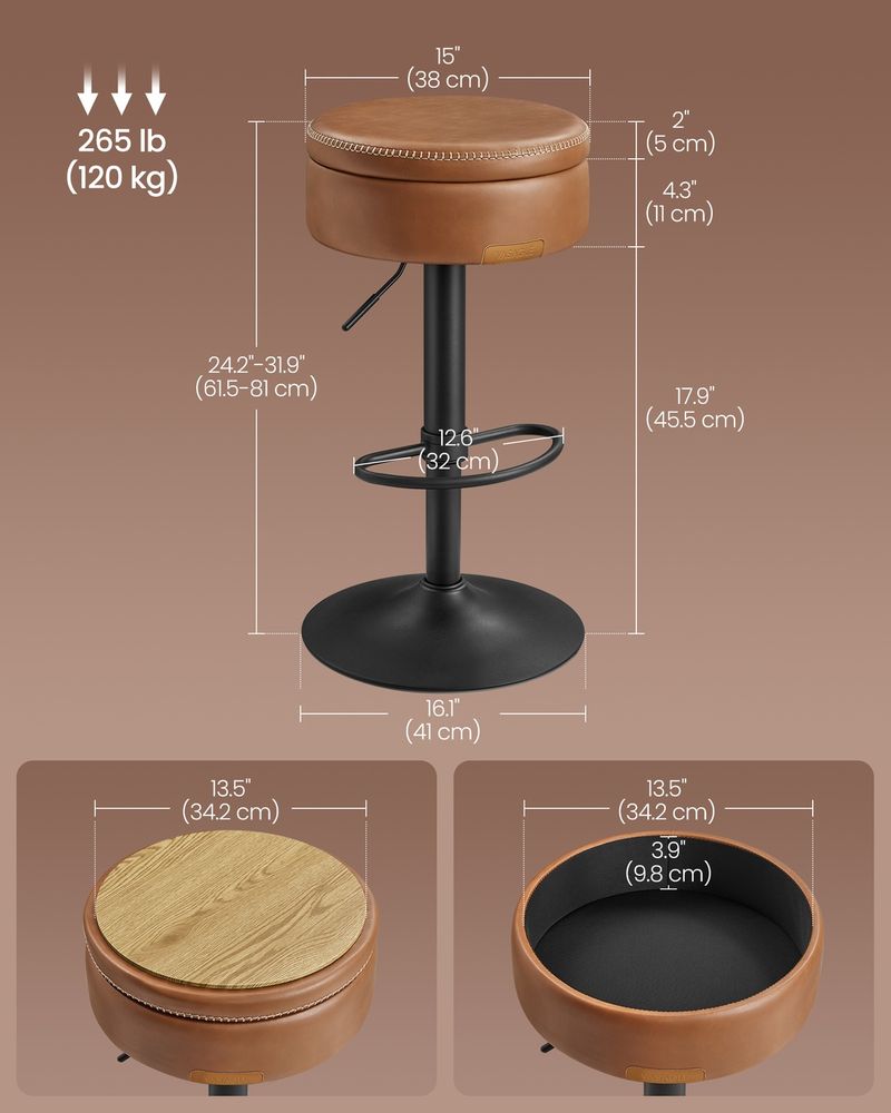Swivel Bar Stool | Adjustable Height Seat With Hidden Storage