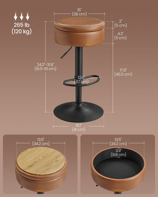 Swivel Bar Stool | Adjustable Height Seat With Hidden Storage