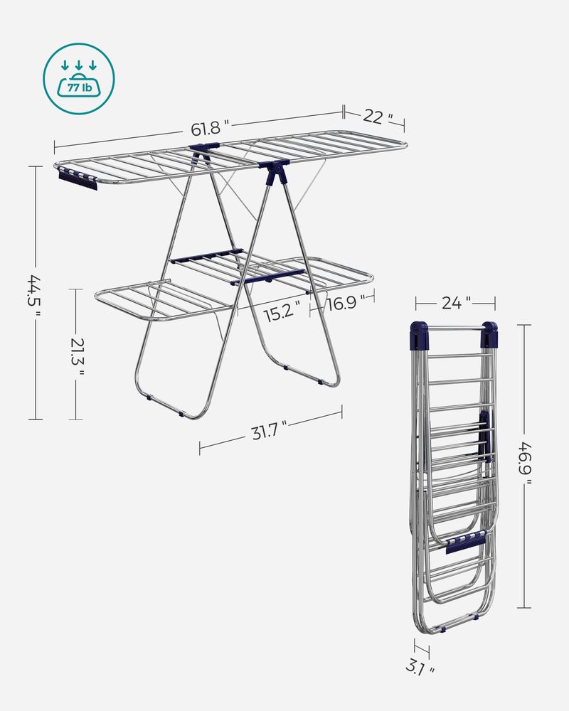 Foldable Clothes Drying Rack | 2-Level Rack With Adjustable Wings