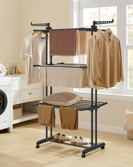Foldable Clothes Drying Rack | Rolling Laundry Stand With Wings