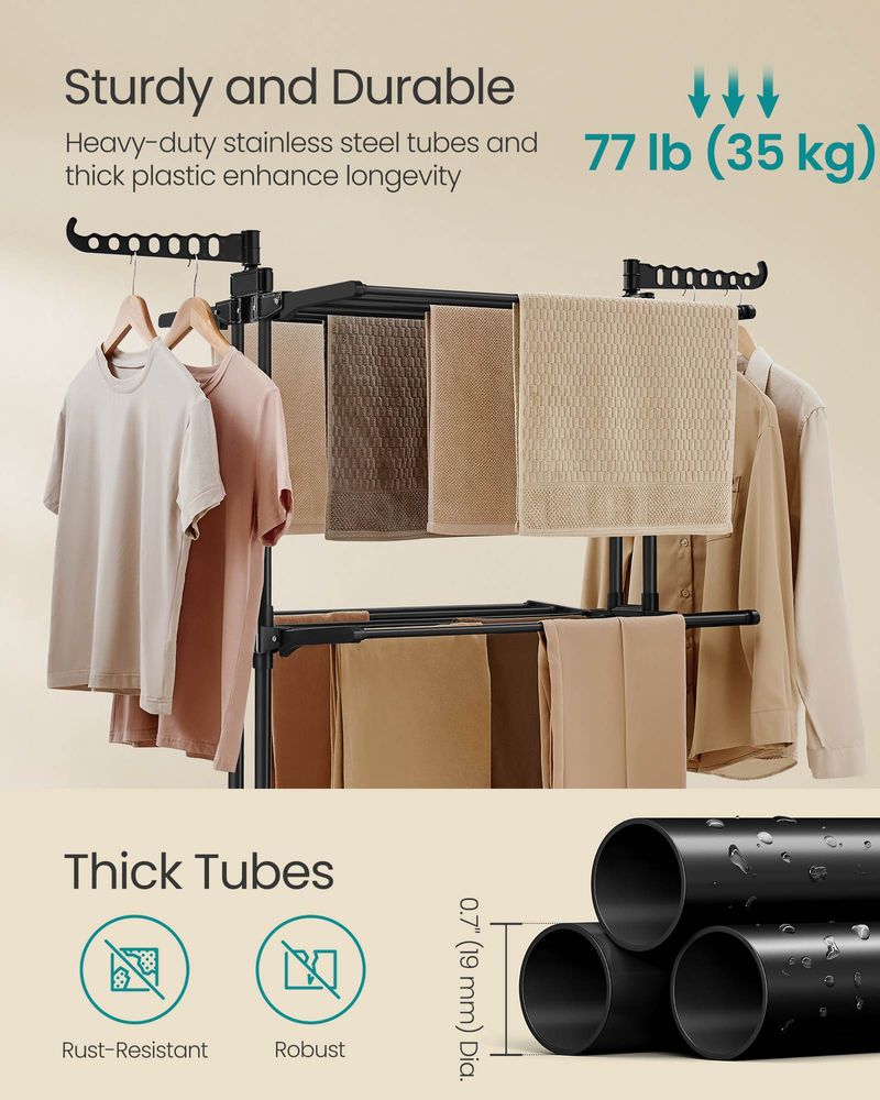 Foldable Clothes Drying Rack | Rolling Laundry Stand With Wings