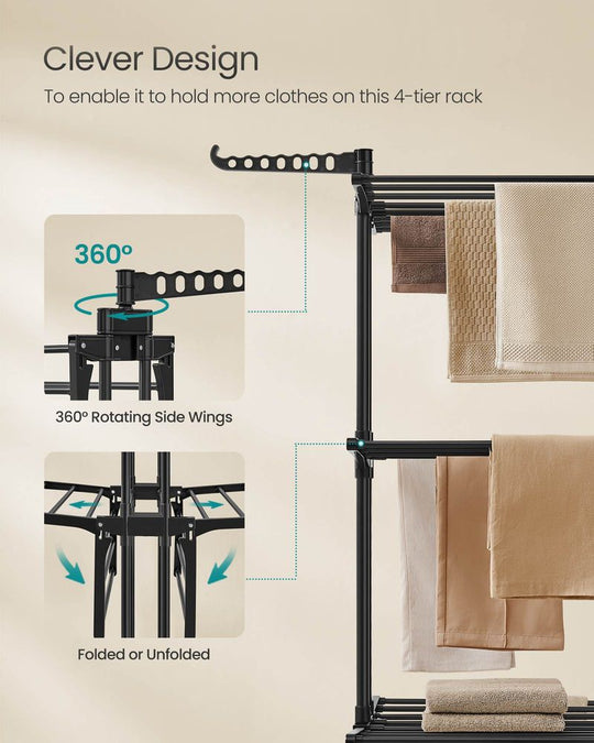 Foldable Clothes Drying Rack | Rolling Laundry Stand With Wings