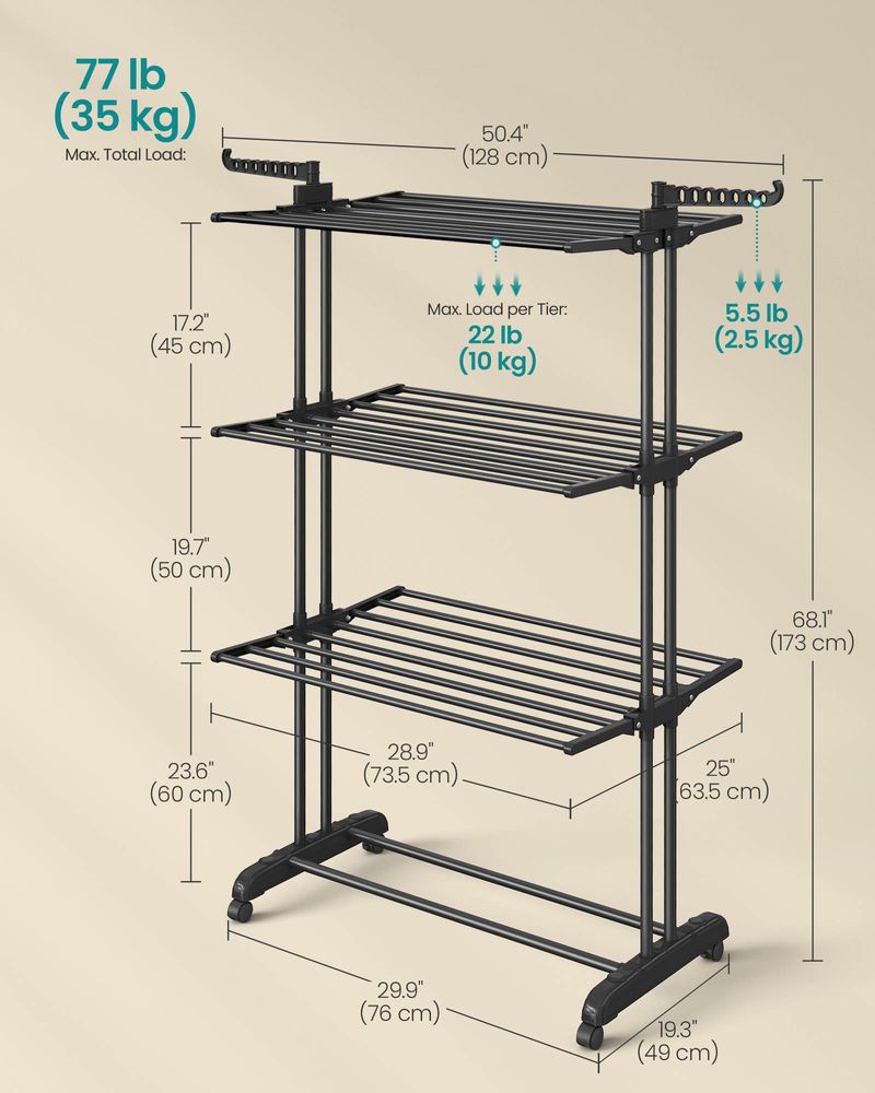 Foldable Clothes Drying Rack | Rolling Laundry Stand With Wings