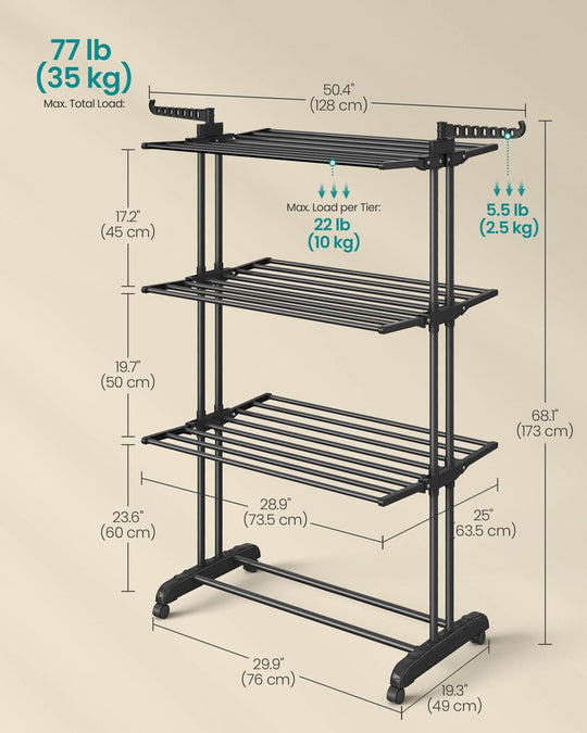 Foldable Clothes Drying Rack | Rolling Laundry Stand With Wings