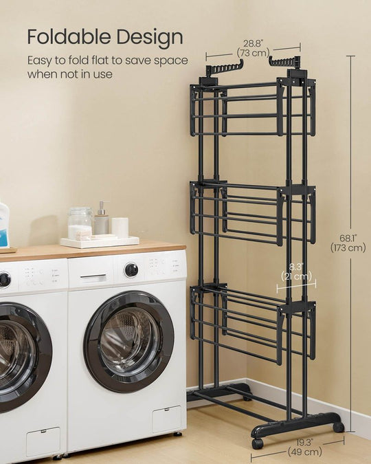 Foldable Clothes Drying Rack | Rolling Laundry Stand With Wings