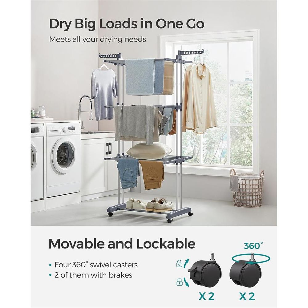 Foldable Clothes Drying Rack | Rolling Laundry Stand With Wings