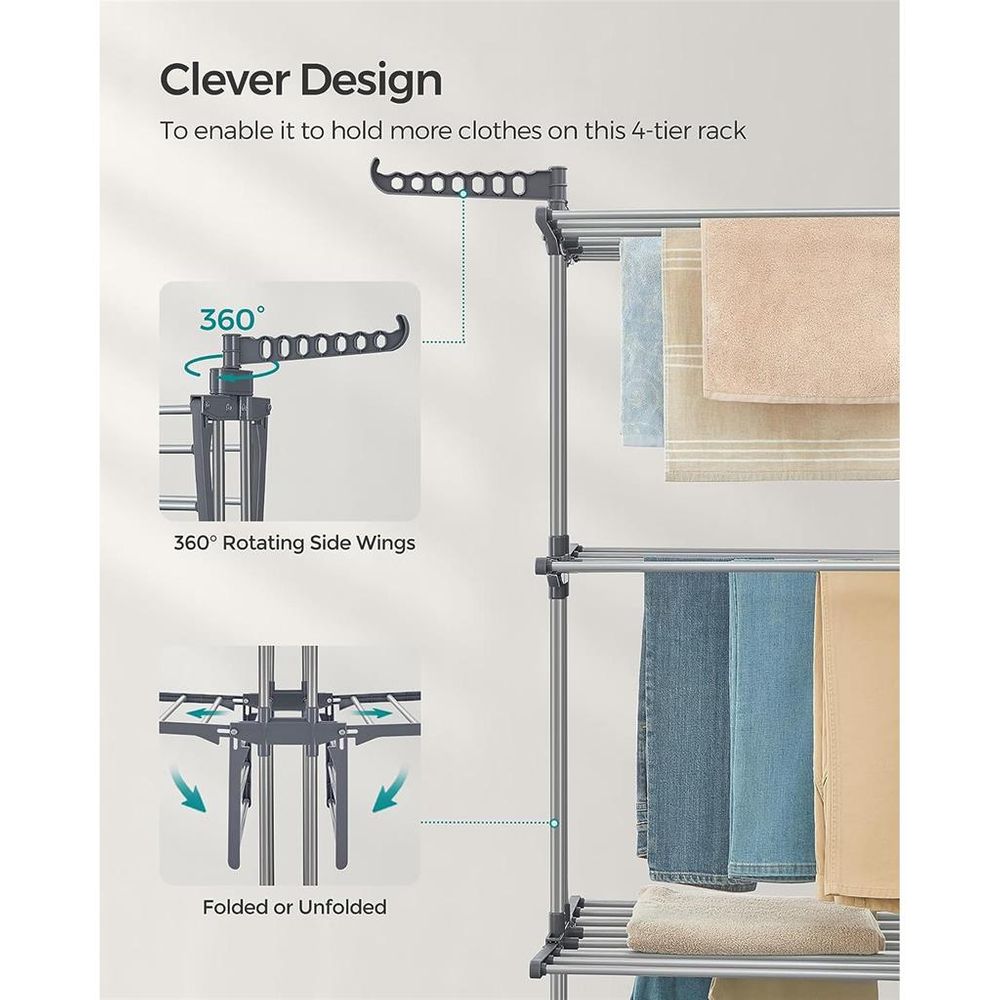 Foldable Clothes Drying Rack | Rolling Laundry Stand With Wings