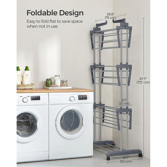 Foldable Clothes Drying Rack | Rolling Laundry Stand With Wings
