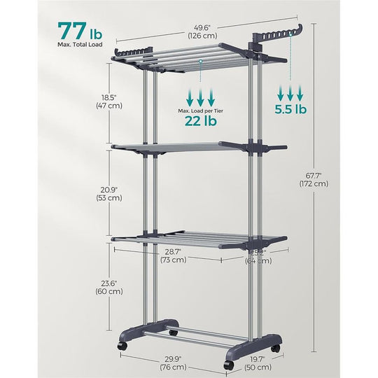 Foldable Clothes Drying Rack | Rolling Laundry Stand With Wings
