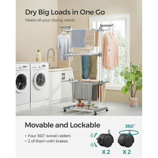 Foldable Clothes Drying Rack | Rolling Laundry Stand With Wings