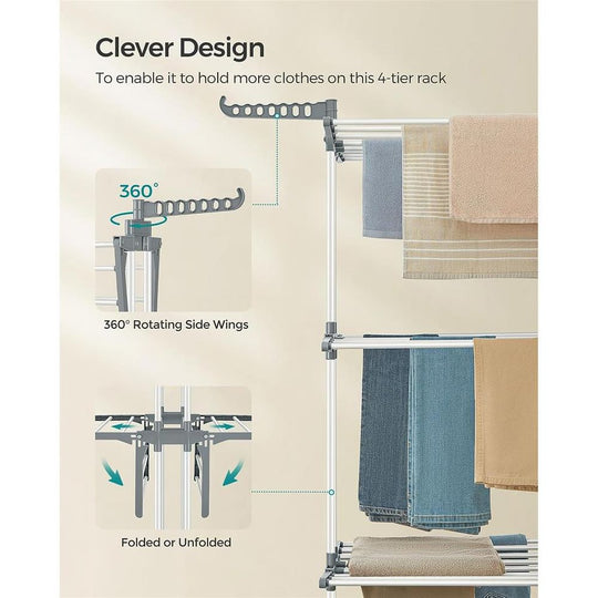 Foldable Clothes Drying Rack | Rolling Laundry Stand With Wings