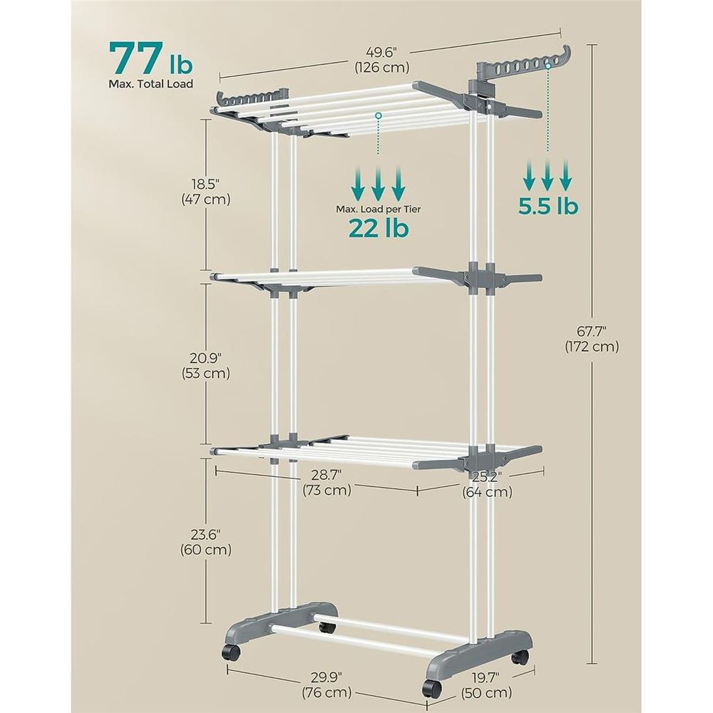 Foldable Clothes Drying Rack | Rolling Laundry Stand With Wings