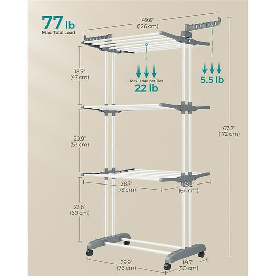 Foldable Clothes Drying Rack | Rolling Laundry Stand With Wings