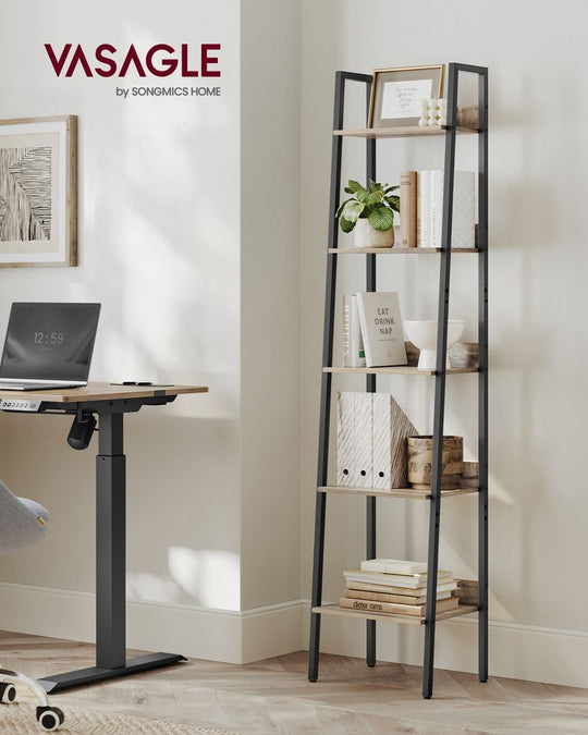 Slim Four Tier Ladder Shelf | Narrow Metal Frame Bookshelf