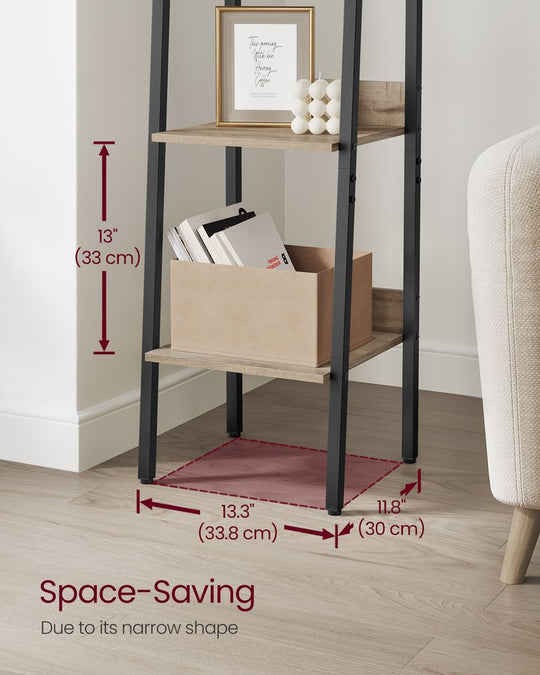 Slim Four Tier Ladder Shelf | Narrow Metal Frame Bookshelf