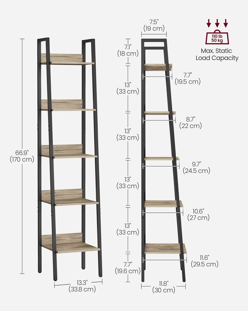 Slim Four Tier Ladder Shelf | Narrow Metal Frame Bookshelf