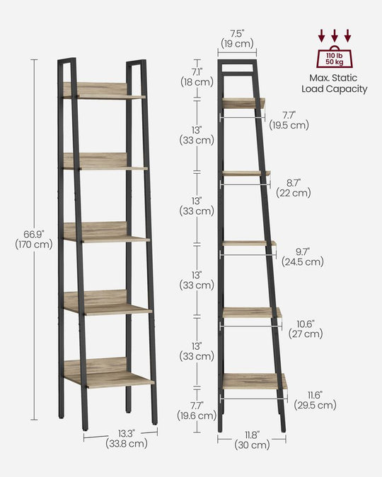 Slim Four Tier Ladder Shelf | Narrow Metal Frame Bookshelf