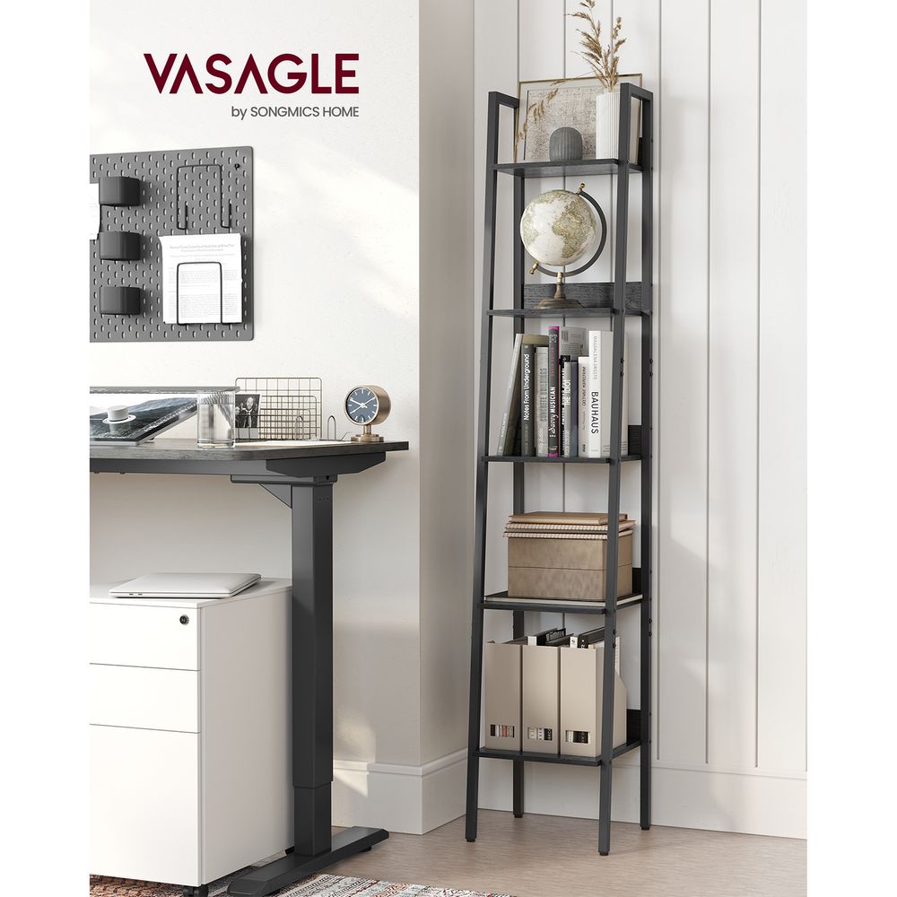 Slim Four Tier Ladder Shelf | Narrow Metal Frame Bookshelf