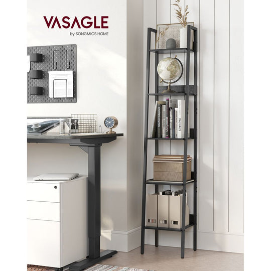 Slim Four Tier Ladder Shelf | Narrow Metal Frame Bookshelf