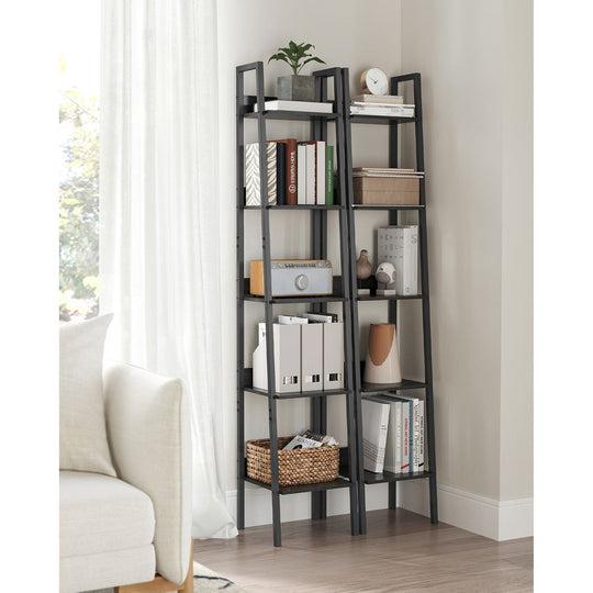 Slim Four Tier Ladder Shelf | Narrow Metal Frame Bookshelf
