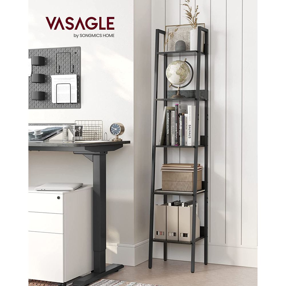 Slim Four Tier Ladder Shelf | Narrow Metal Frame Bookshelf