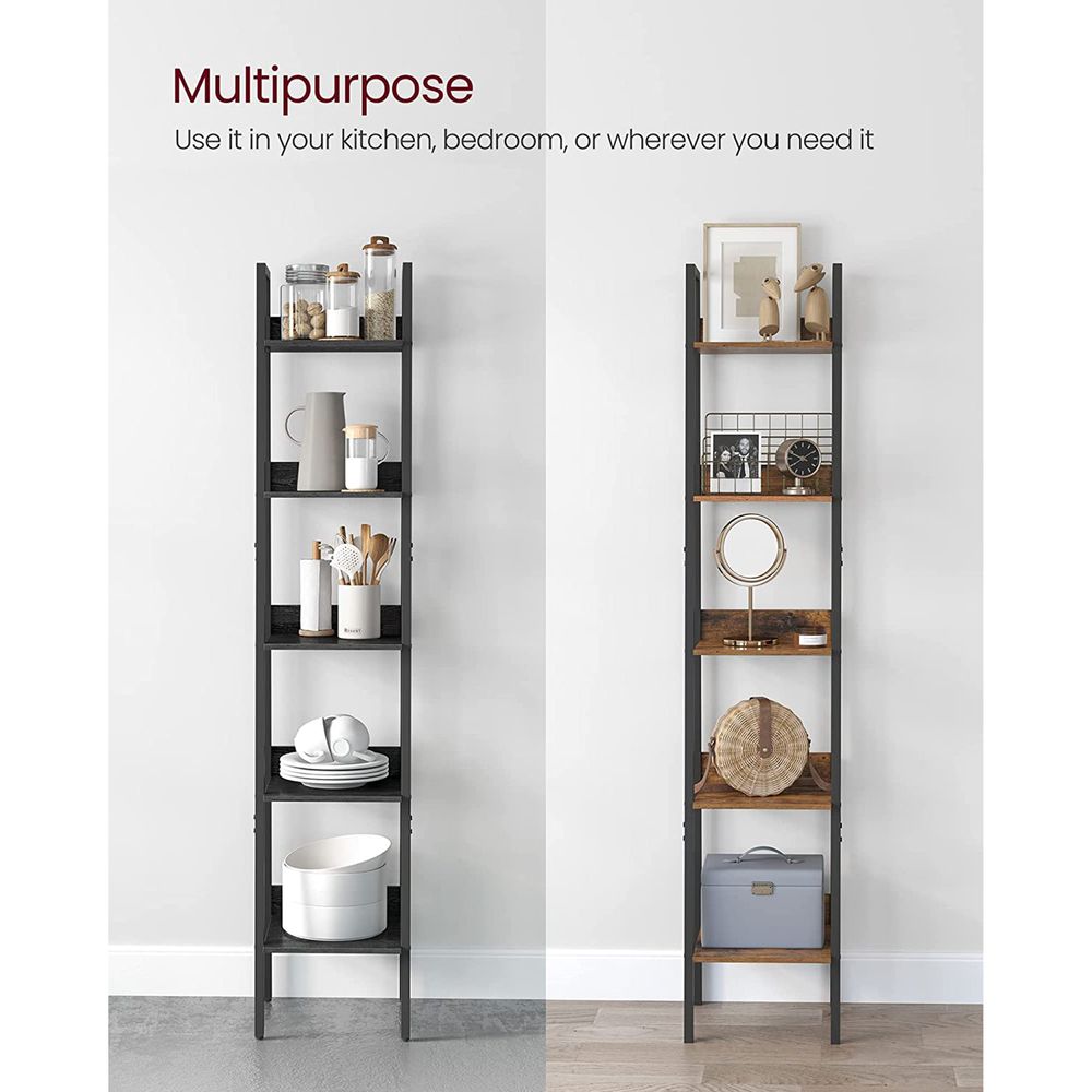 Slim Four Tier Ladder Shelf | Narrow Metal Frame Bookshelf