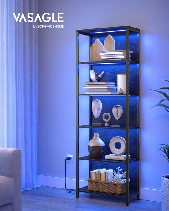 LED Display Bookshelf | 5-Tier Shelving With Dimmable Lighting
