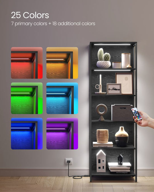 LED Display Bookshelf | 5-Tier Shelving With Dimmable Lighting