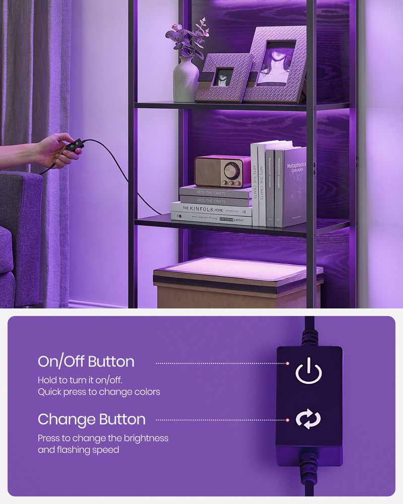 LED Display Bookshelf | 5-Tier Shelving With Dimmable Lighting