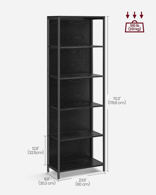 LED Display Bookshelf | 5-Tier Shelving With Dimmable Lighting
