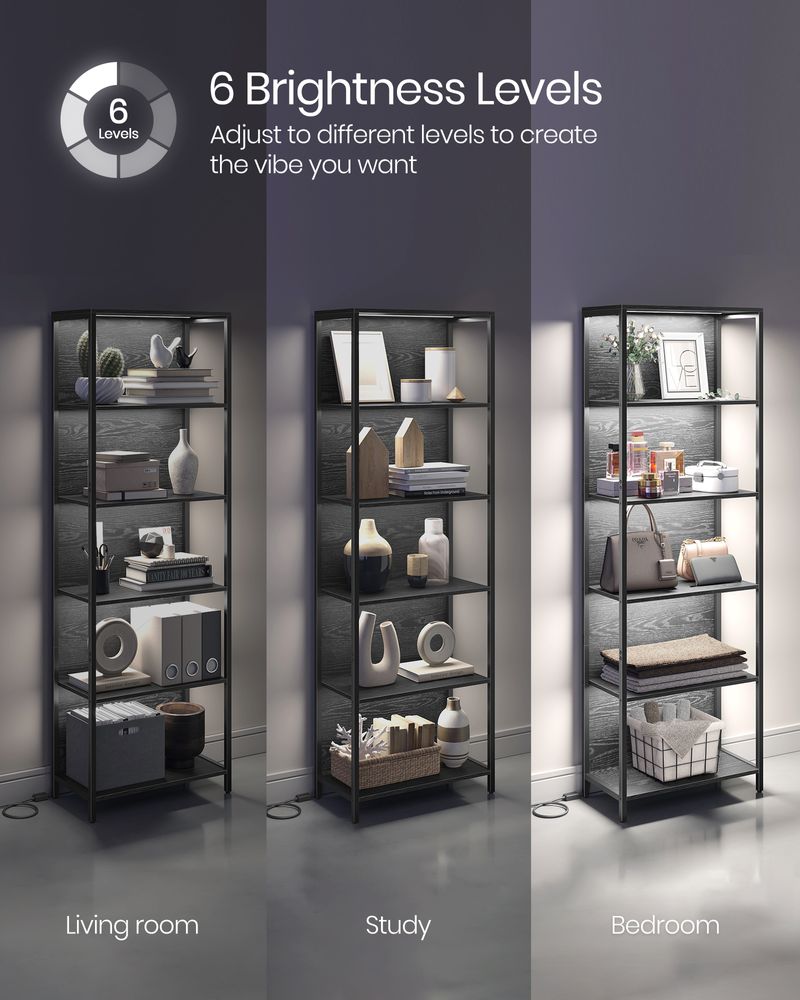 LED Display Bookshelf | 5-Tier Shelving With Dimmable Lighting