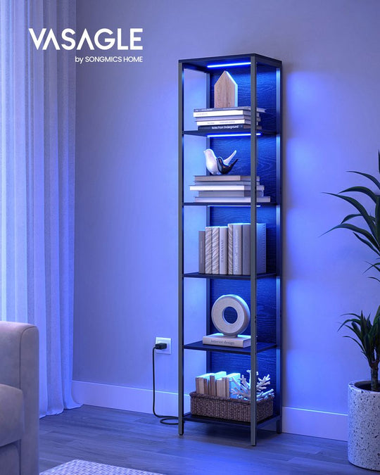 LED Display Bookshelf | 5-Tier Shelving With Dimmable Lighting
