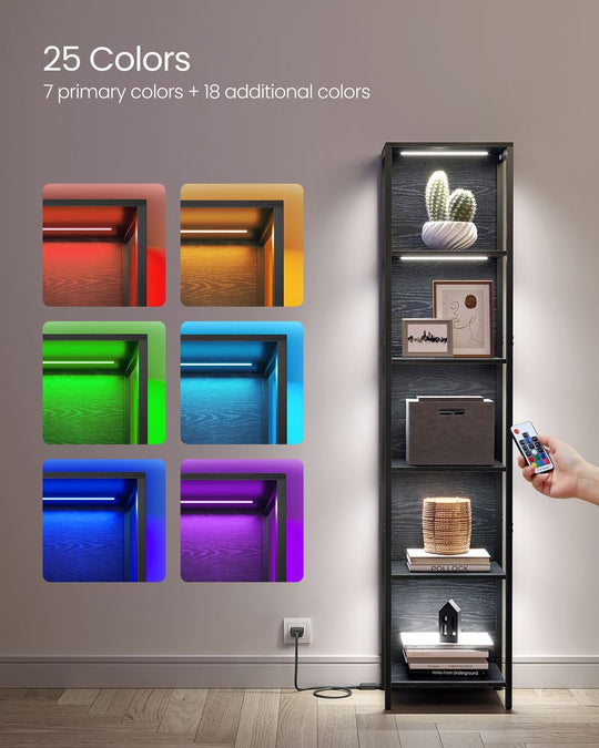 LED Display Bookshelf | 5-Tier Shelving With Dimmable Lighting
