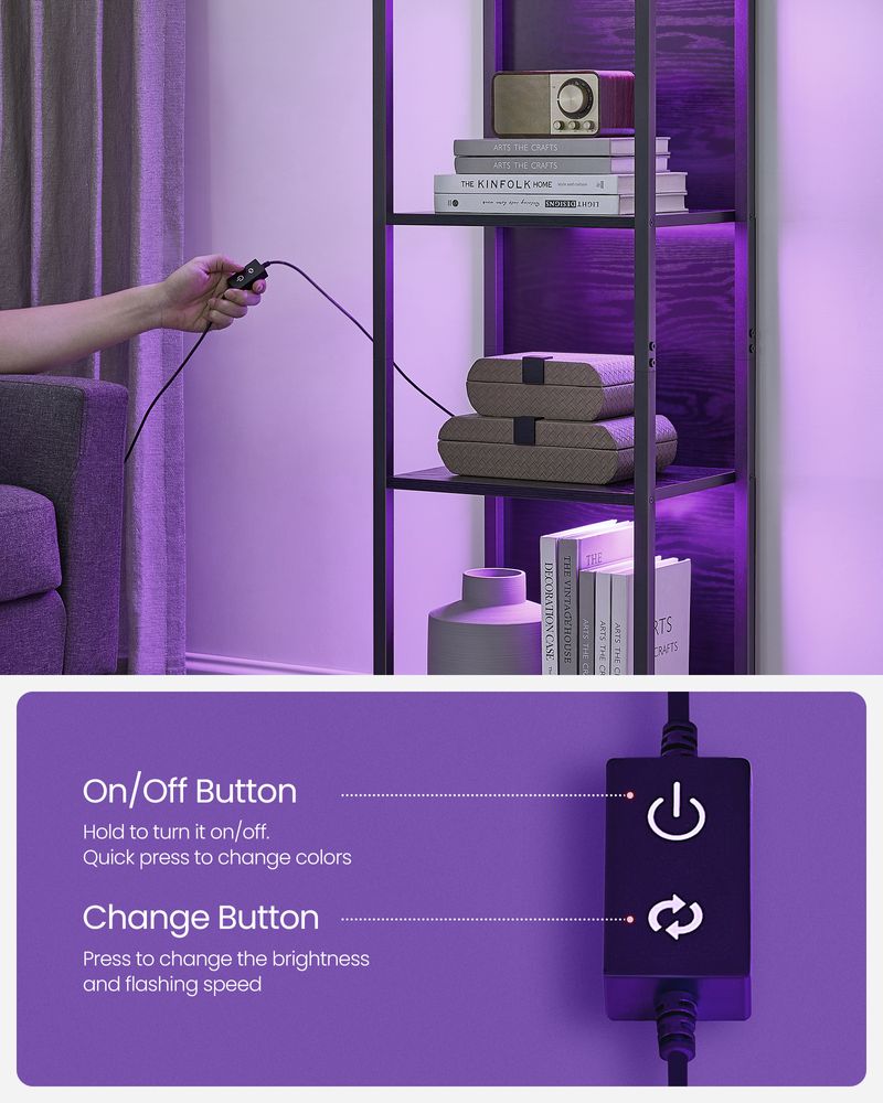 LED Display Bookshelf | 5-Tier Shelving With Dimmable Lighting
