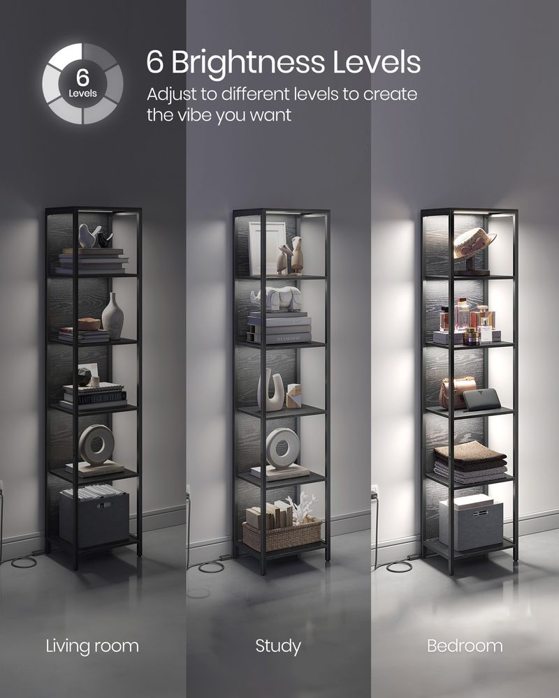 LED Display Bookshelf | 5-Tier Shelving With Dimmable Lighting