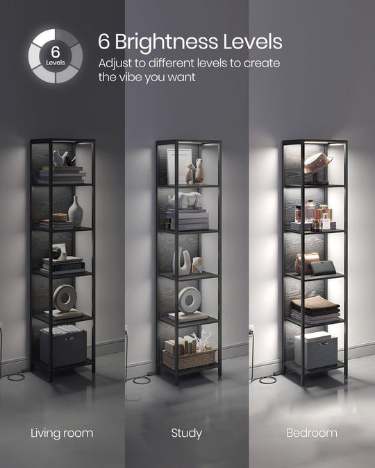 LED Display Bookshelf | 5-Tier Shelving With Dimmable Lighting