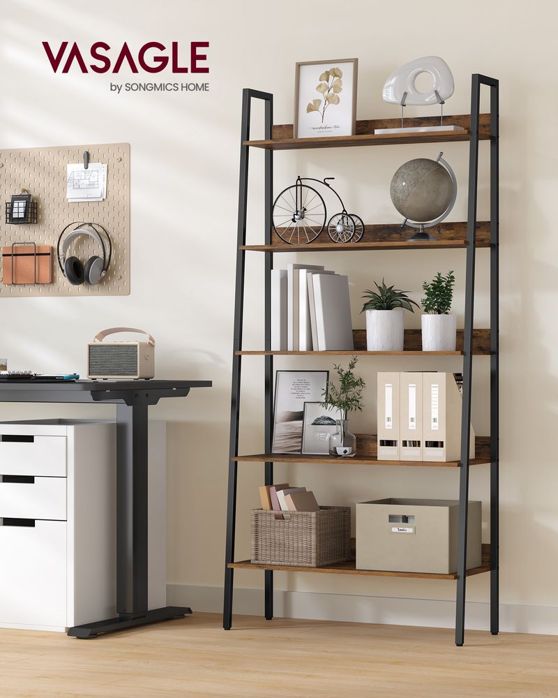 Slim Four Tier Ladder Shelf | Narrow Metal Frame Bookshelf