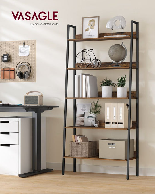 Slim Four Tier Ladder Shelf | Narrow Metal Frame Bookshelf
