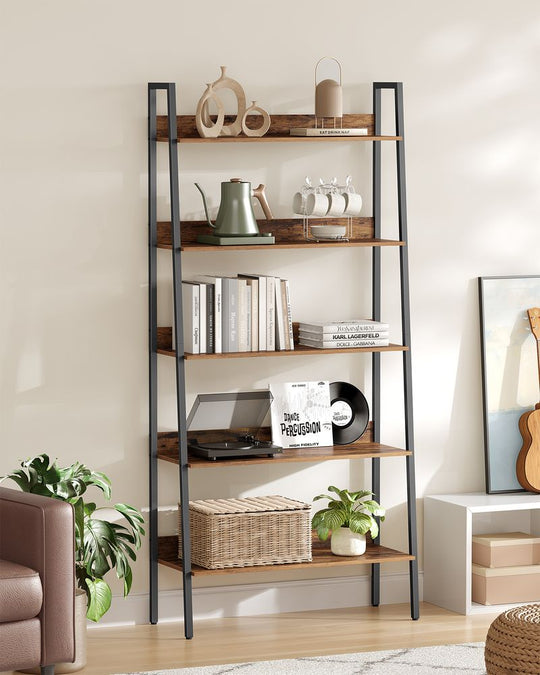 Slim Four Tier Ladder Shelf | Narrow Metal Frame Bookshelf